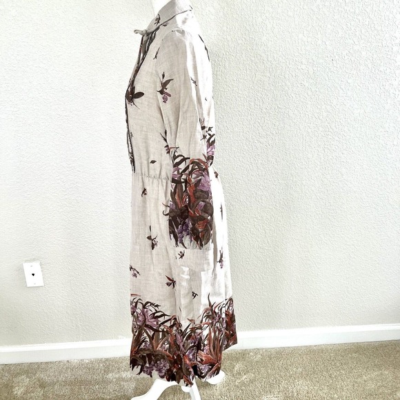 Vtg 70’s Sunshine Alley Brown Beige Floral Bird Print Dress Sz 16 With Tie Neck - Picture 12 of 16